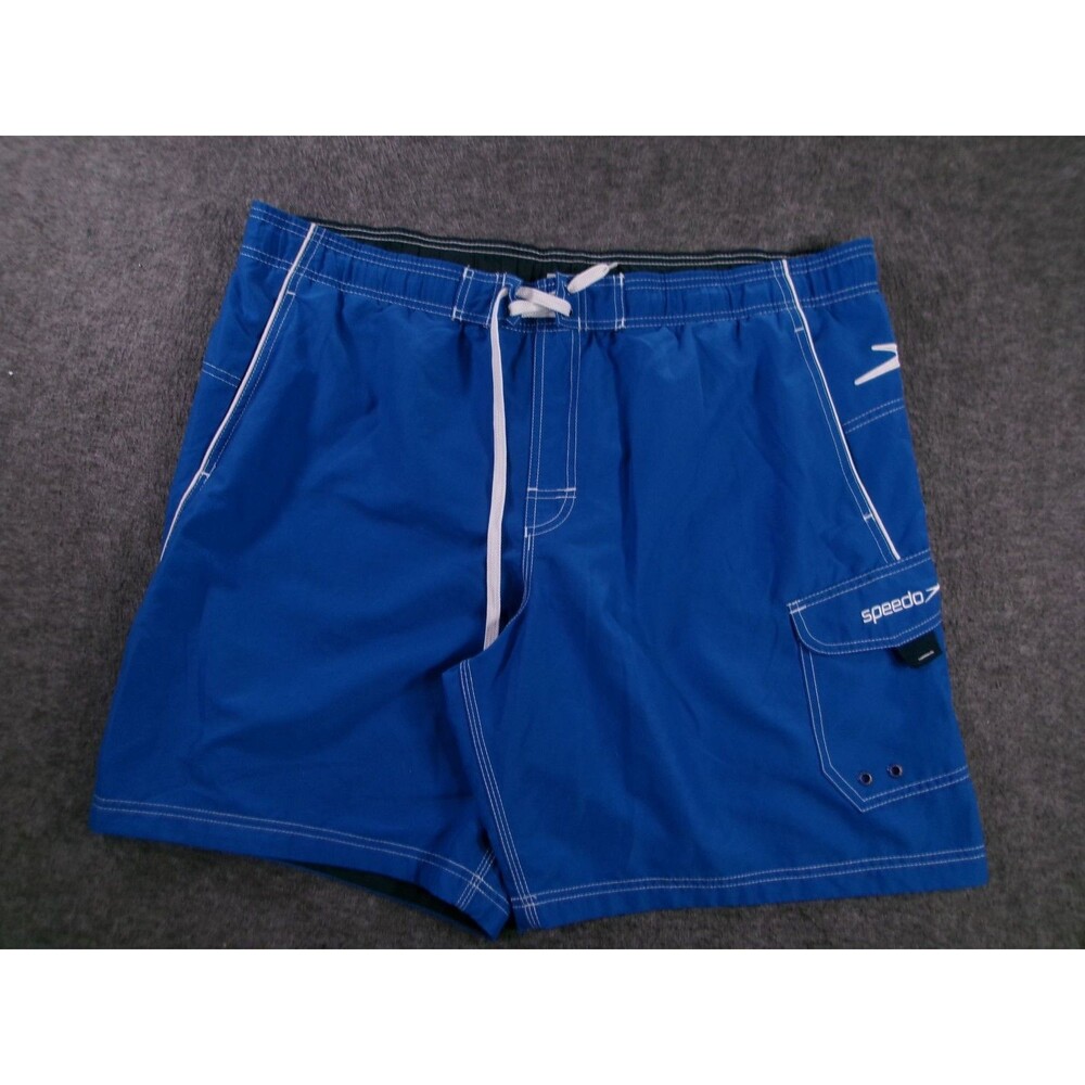 Speedo Swim Shorts Mens L Blue Cargo Pocket Drawstring Mesh Liner Boardshorts